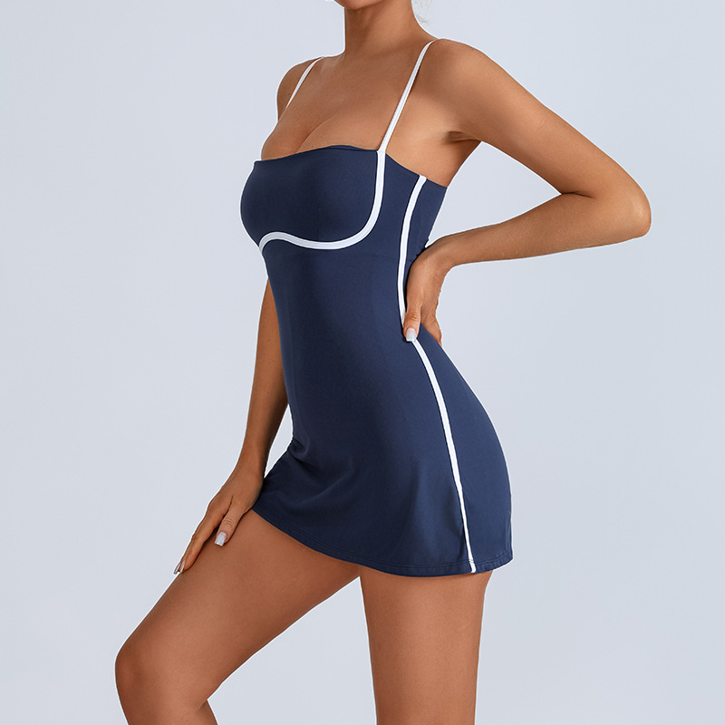 Foreign trade cross-border with chest pad suspenders yoga tennis skirt high elastic breathable outdoor tennis sports anti-exposure dress