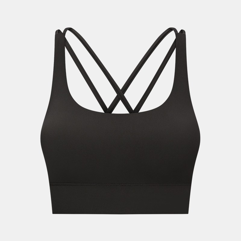 New cross back yoga bra double-sided brushed nude feeling high strength shockproof push-up sports bra DW002