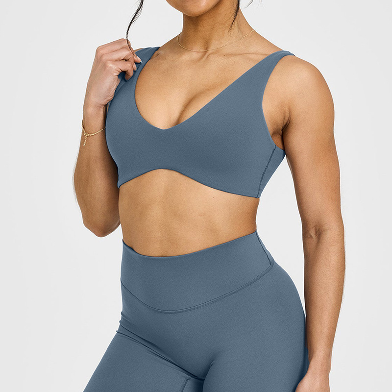 Cross-border U-neck beautiful back sports bra shockproof gathered yoga wear vest running fitness bra outer wear beautiful back bra