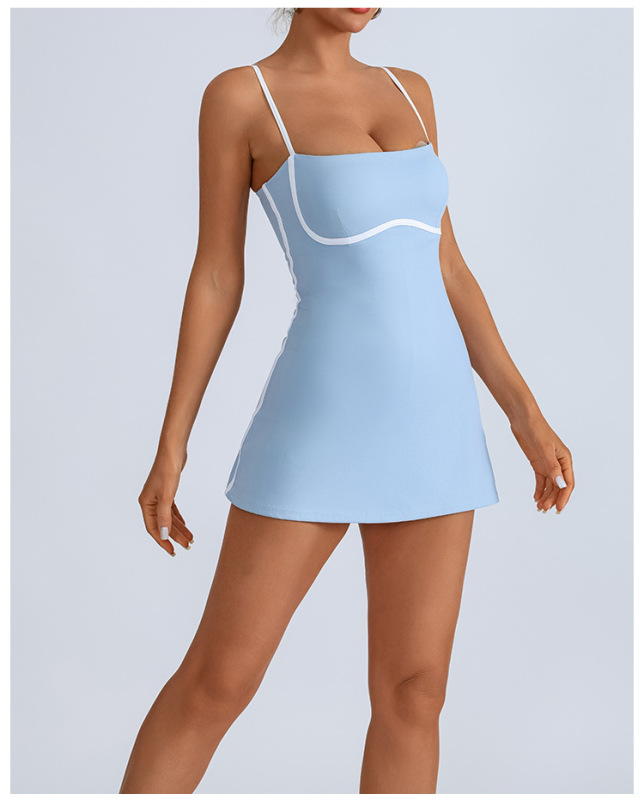 Foreign trade cross-border with chest pad suspenders yoga tennis skirt high elastic breathable outdoor tennis sports anti-exposure dress