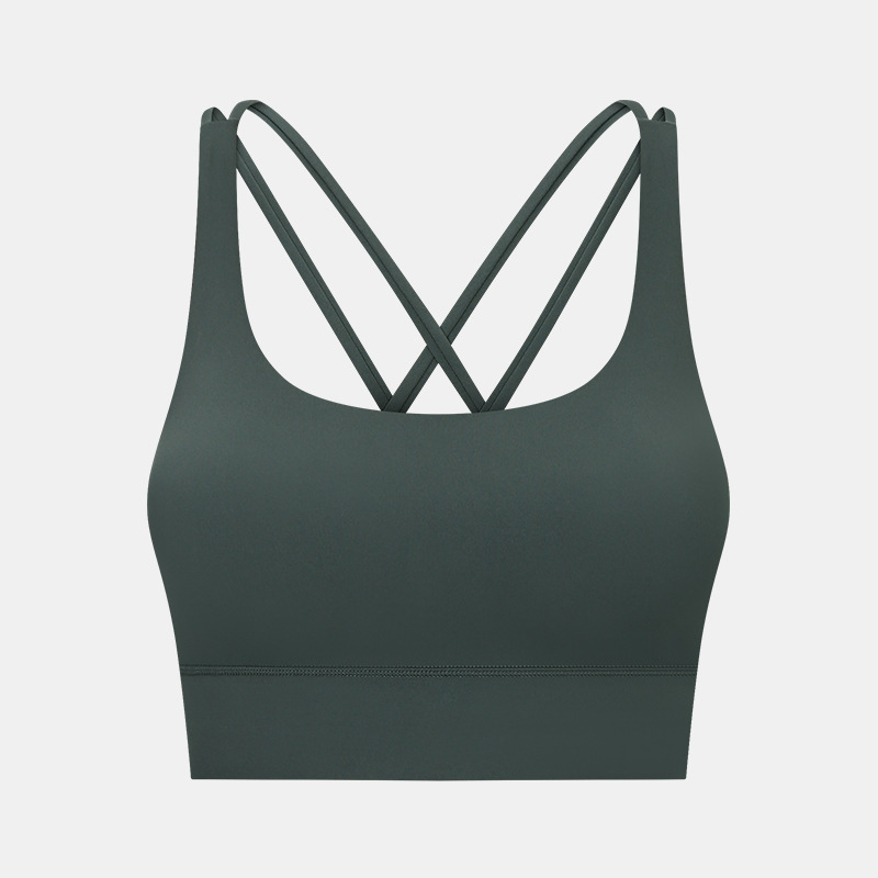 New cross back yoga bra double-sided brushed nude feeling high strength shockproof push-up sports bra DW002