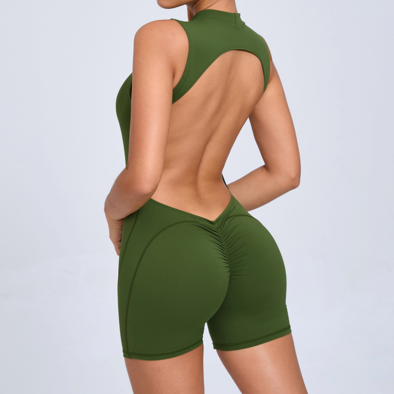 European and American sleeveless back hollow yoga jumpsuit sports fitness removable chest pad peach hip sports jumpsuit