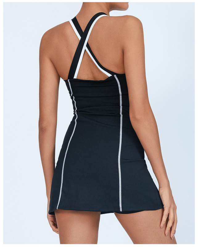 Foreign trade cross-border Amazon new yoga jumpsuit with chest pads contrasting nude quick-drying with leggings tennis skirt