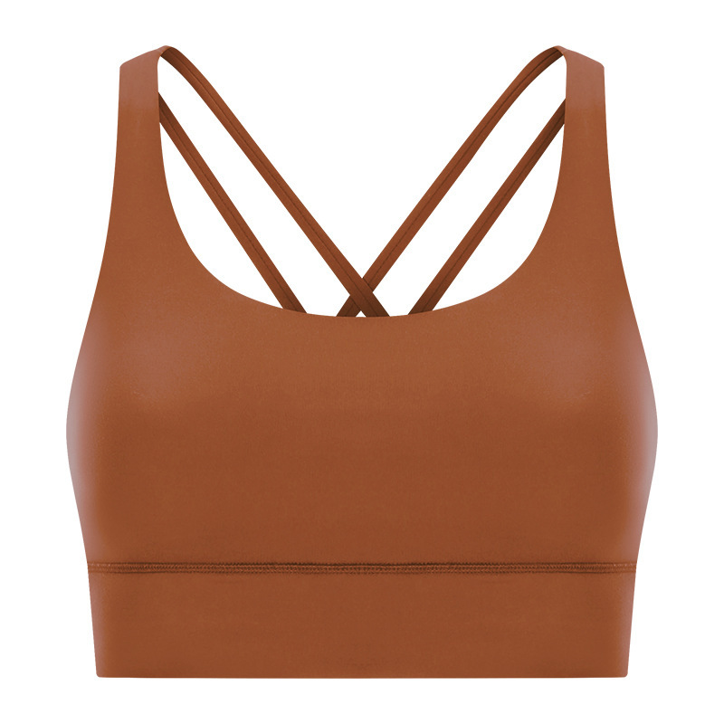 New cross back yoga bra double-sided brushed nude feeling high strength shockproof push-up sports bra DW002