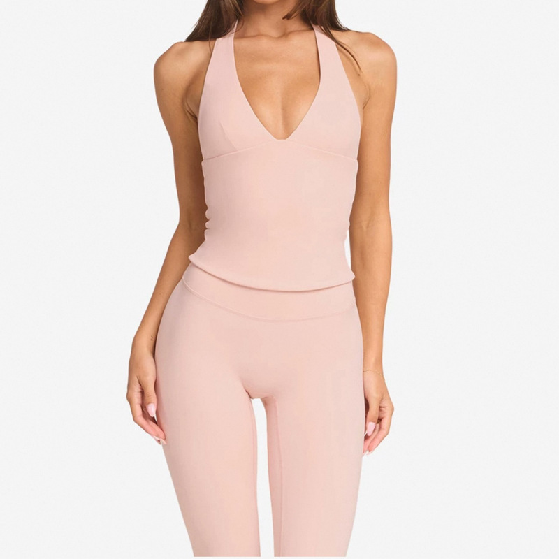 European and American cross-border Amazon yoga vest for women with chest pads V-neck halter neck nude quick-drying sports fitness tops