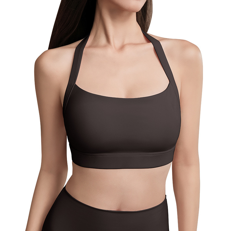 Women's halter neck sports vest with chest pads underwear sexy back fitness bra can be worn as a yoga suit short top