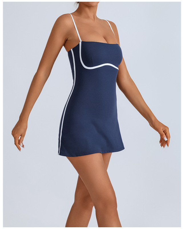 Foreign trade cross-border with chest pad suspenders yoga tennis skirt high elastic breathable outdoor tennis sports anti-exposure dress