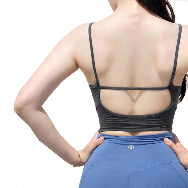 Fresh Spaghetti Strap Backless Yoga Clothes Gathered Yoga Vest High Waist Fitness Top Outdoor Sports Dance Clothes