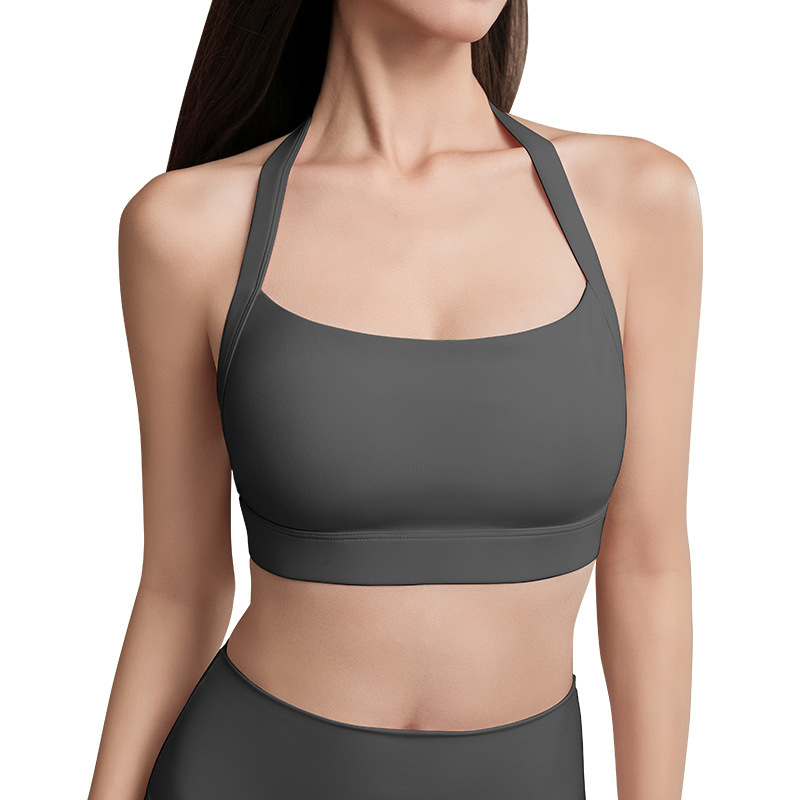 Women's halter neck sports vest with chest pads underwear sexy back fitness bra can be worn as a yoga suit short top