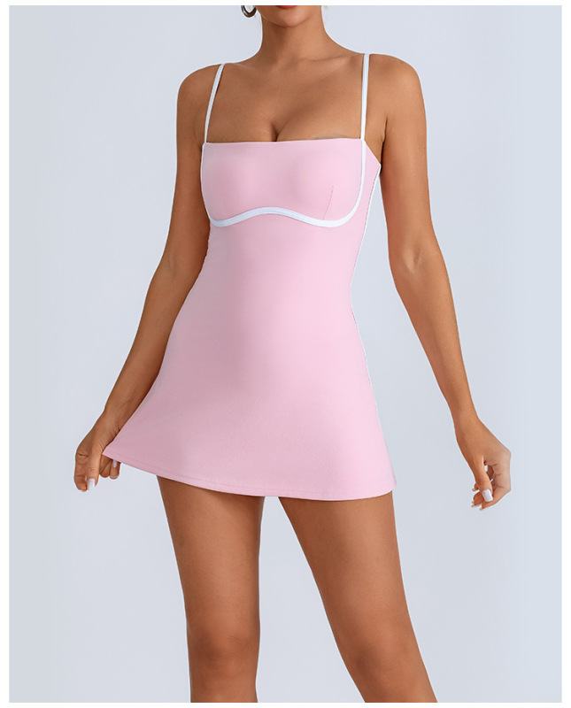 Foreign trade cross-border with chest pad suspenders yoga tennis skirt high elastic breathable outdoor tennis sports anti-exposure dress