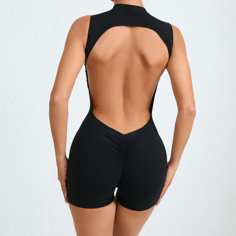 European and American sleeveless back hollow yoga jumpsuit sports fitness removable chest pad peach hip sports jumpsuit