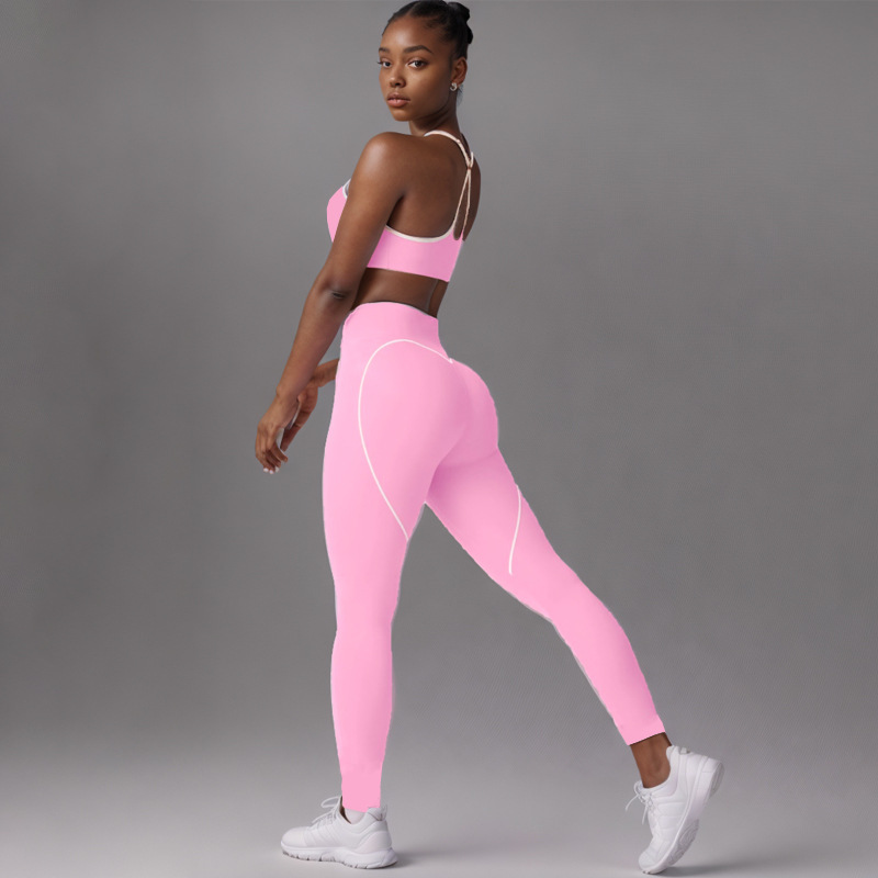 European and American foreign trade cross-border nude beauty back sports contrast color bra suspenders peach hips high elastic quick-drying hip-lifting yoga pants