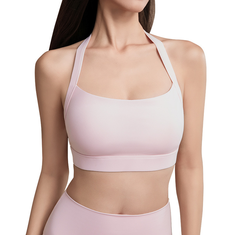 Women's halter neck sports vest with chest pads underwear sexy back fitness bra can be worn as a yoga suit short top