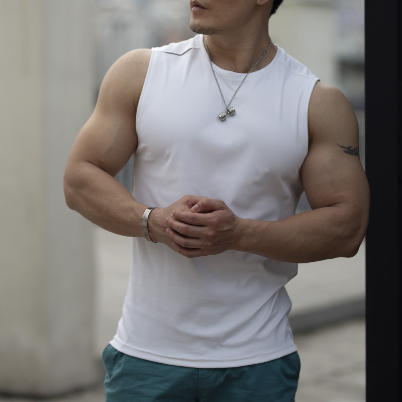 Factory direct supply men's sports fitness wide shoulder vest sleeveless t-shirt sports fitness waistcoat loose quick-drying vest