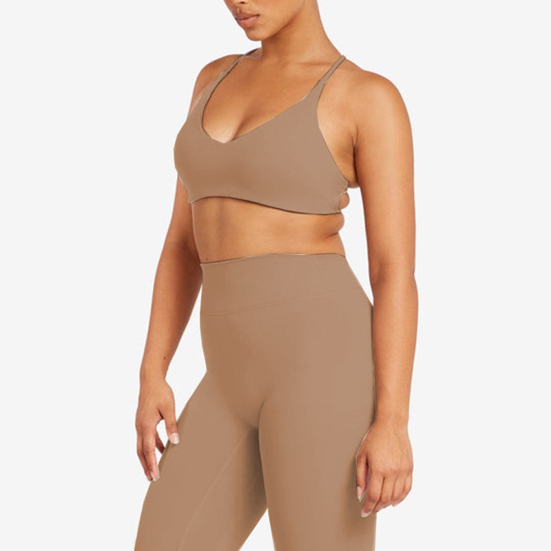 European and American foreign trade cross-border yoga fitness vest with chest pads and beautiful back slings nude quick-drying high waist sports training pants