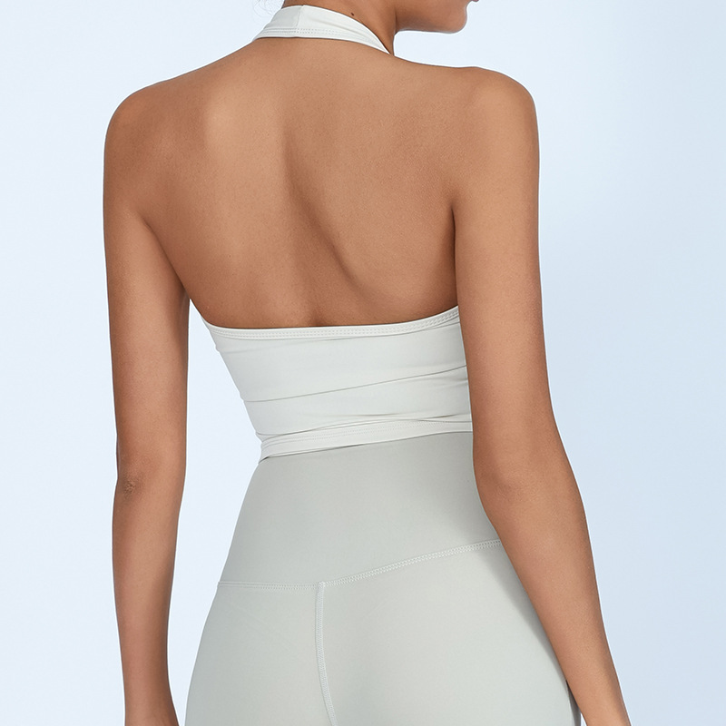 Foreign trade cross-border yoga vest for women, new European and American style, halter neck with chest pad, V-neck, sports fitness, beautiful back, nude top