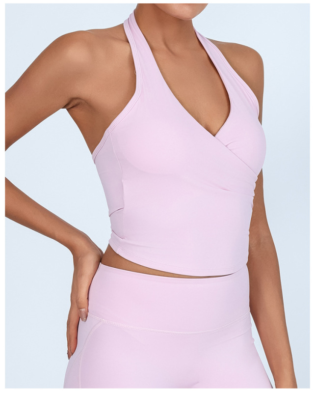 Foreign trade cross-border yoga vest for women, new European and American style, halter neck with chest pad, V-neck, sports fitness, beautiful back, nude top