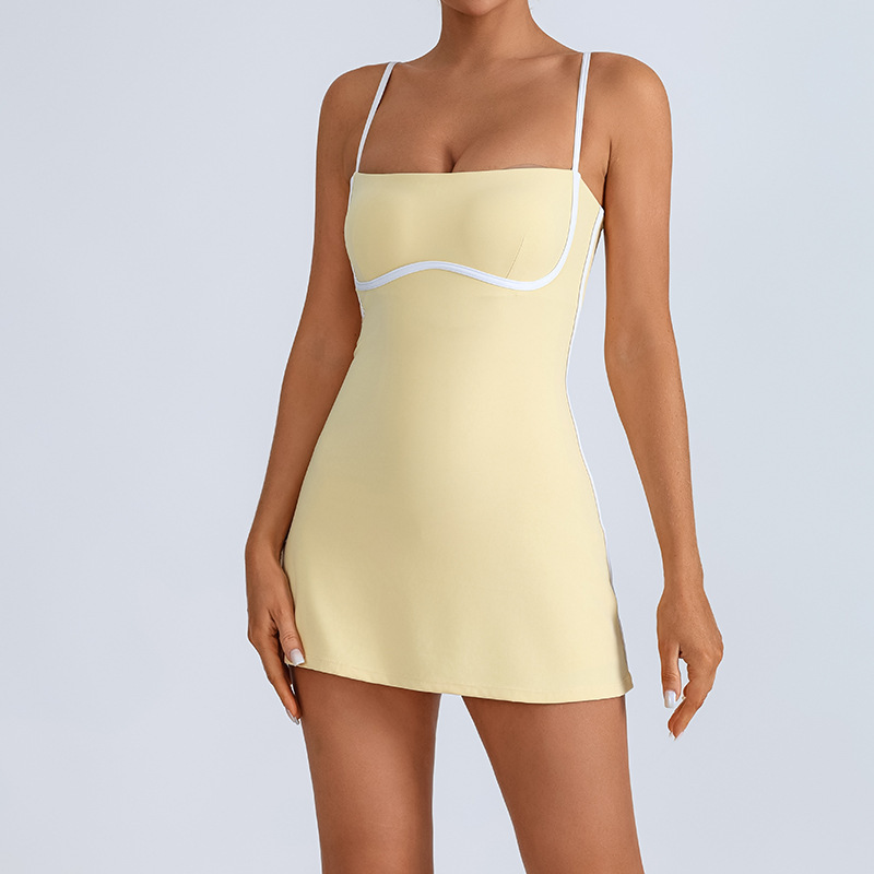 Foreign trade cross-border with chest pad suspenders yoga tennis skirt high elastic breathable outdoor tennis sports anti-exposure dress
