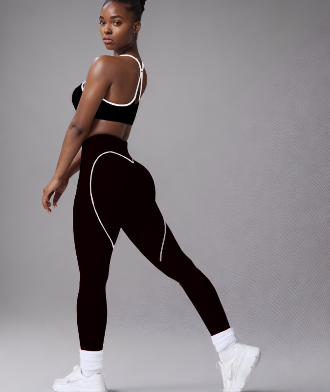 European and American foreign trade cross-border nude beauty back sports contrast color bra suspenders peach hips high elastic quick-drying hip-lifting yoga pants