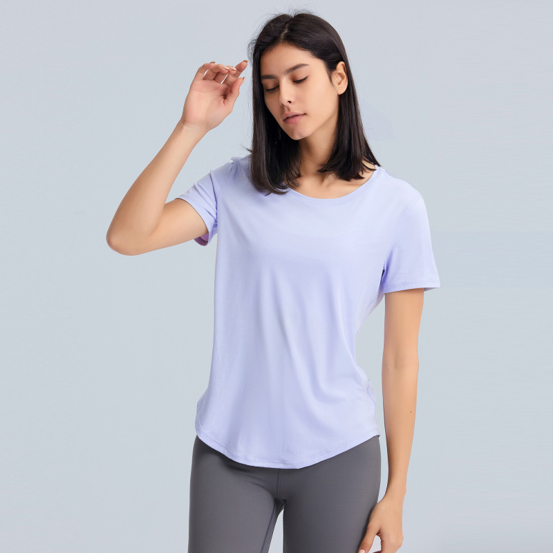 Summer thin loose yoga short-sleeved women's sanded breathable fitness tops sports running quick-drying clothes DS075