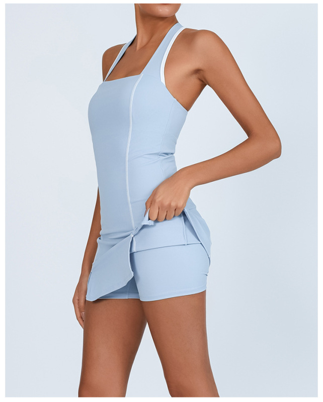 Foreign trade cross-border Amazon new yoga jumpsuit with chest pads contrasting nude quick-drying with leggings tennis skirt