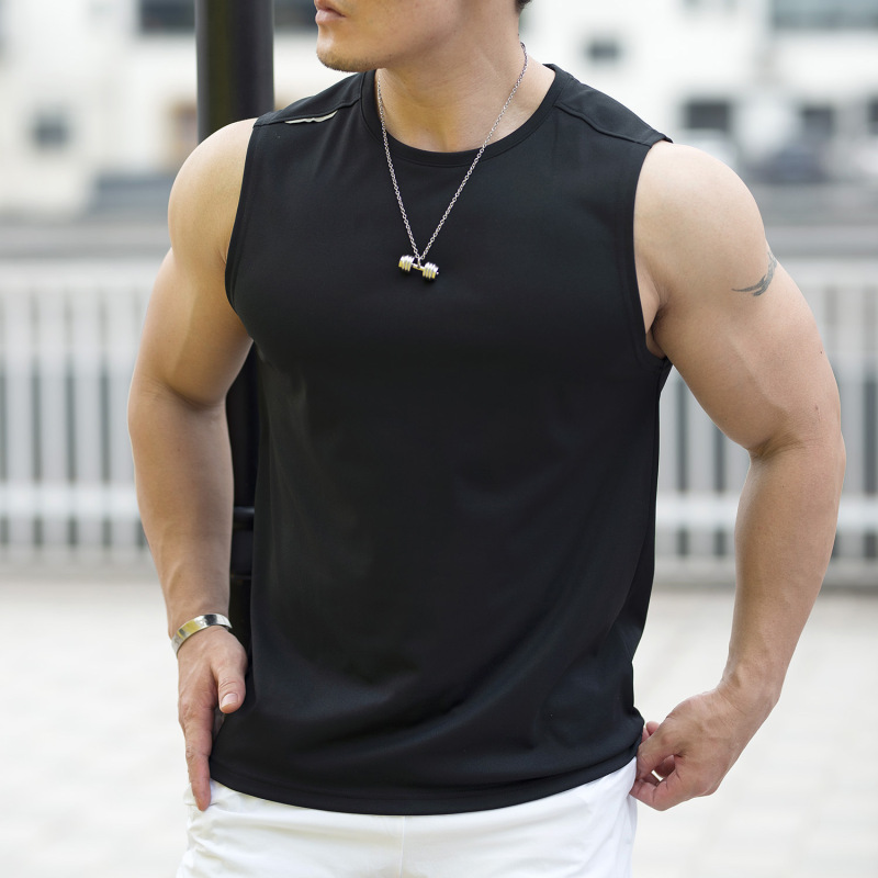 Factory direct supply men's sports fitness wide shoulder vest sleeveless t-shirt sports fitness waistcoat loose quick-drying vest