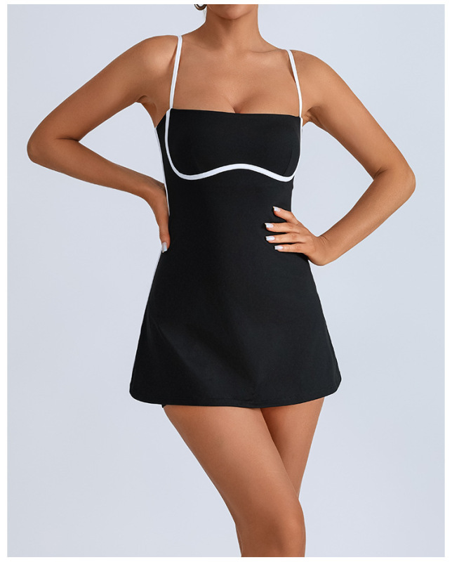 Foreign trade cross-border with chest pad suspenders yoga tennis skirt high elastic breathable outdoor tennis sports anti-exposure dress
