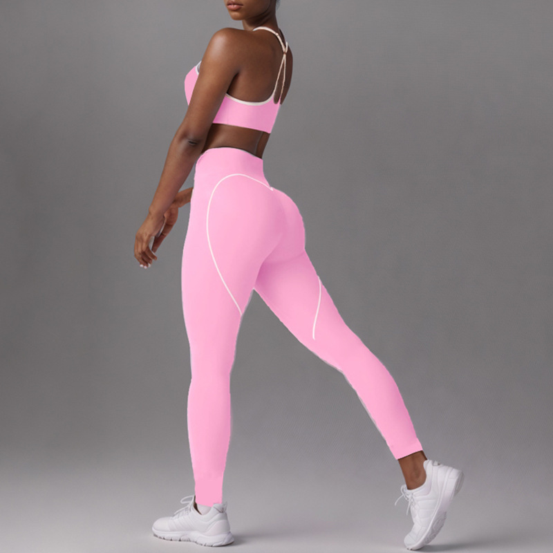 European and American foreign trade cross-border nude beauty back sports contrast color bra suspenders peach hips high elastic quick-drying hip-lifting yoga pants