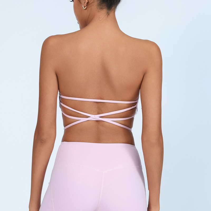 Sports fitness back tube top with chest pad nude anti-exposure yoga vest strapless tight chest bra