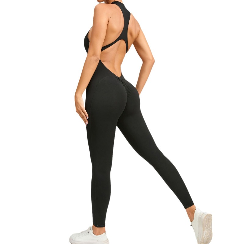European and American one-piece zipper yoga suit sports jumpsuit hollow back running fitness jumpsuit yoga pants