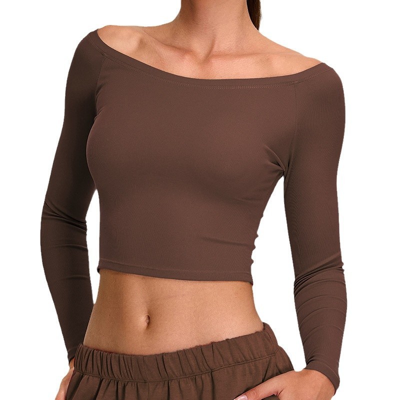 Spring new tight thread yoga clothes women's one-shoulder fitness T-shirt Pilates running sports long-sleeved top