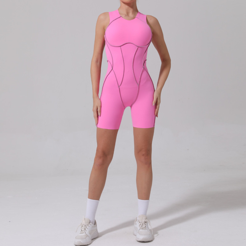 Qiusha stitching contrast color tight jumpsuit sports fitness beautiful back high elastic one-piece yoga suit 11501