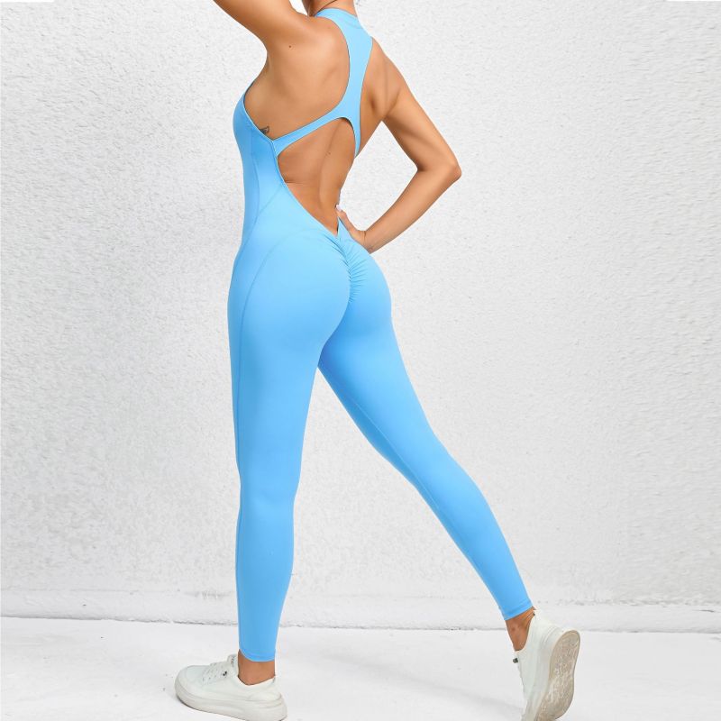 European and American one-piece zipper yoga suit sports jumpsuit hollow back running fitness jumpsuit yoga pants