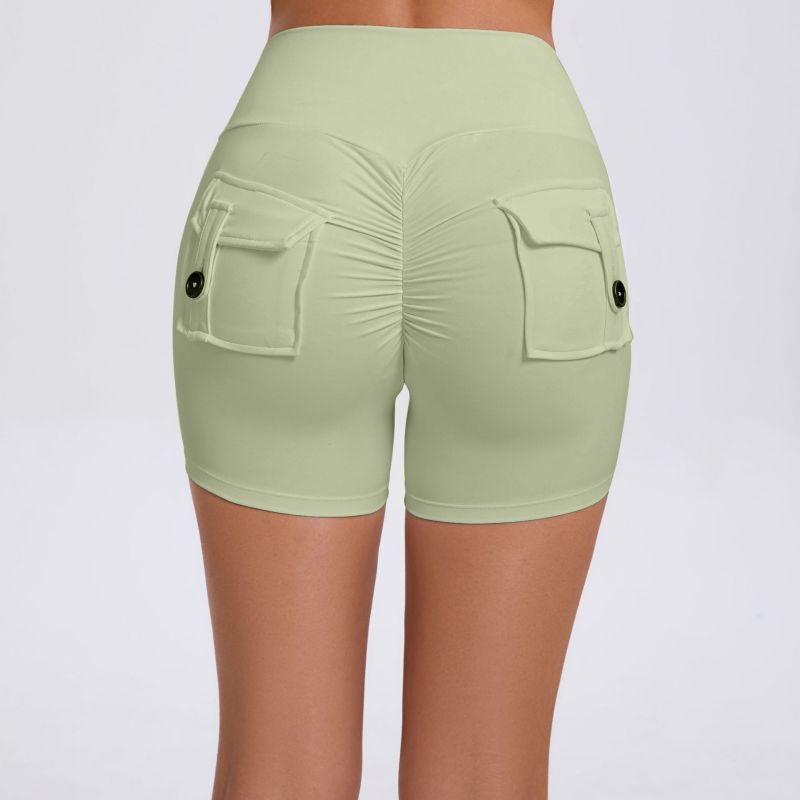 Peach hip workwear tight shorts women's high waist elastic hip button yoga pants quick-drying running fitness pants 8019