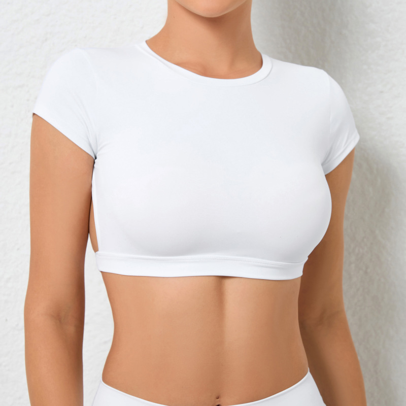 European and American new nude yoga big back quick-drying tight sports tops outdoor running with chest pad fitness T-shirt