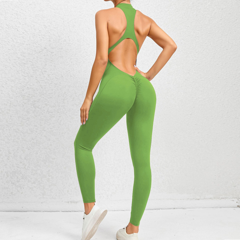 European and American one-piece zipper yoga suit sports jumpsuit hollow back running fitness jumpsuit yoga pants