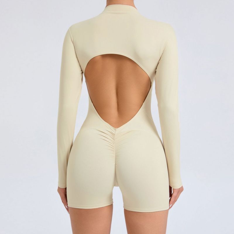 QS-ZY01-Long-sleeved Backless Jumpsuit