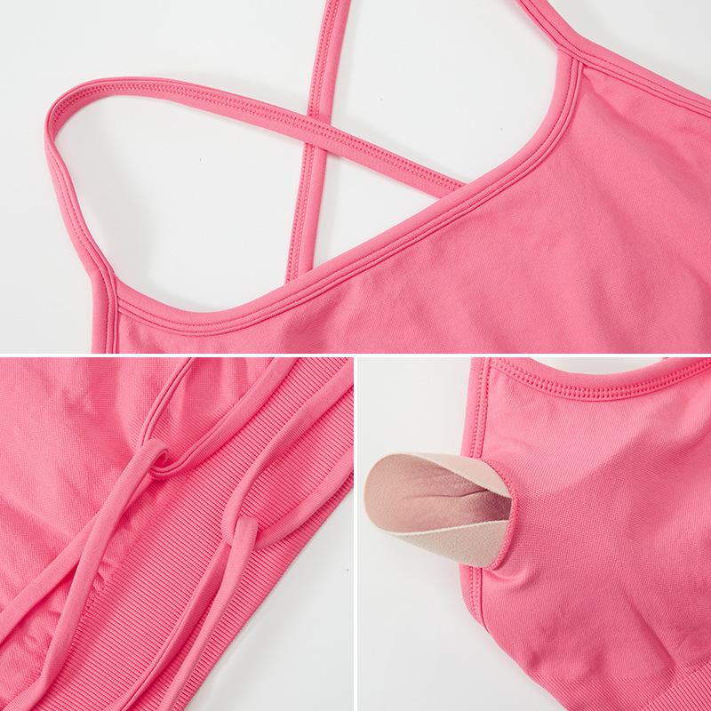 Cross-border new seamless sports bra for women with thin straps and cross-beautiful back yoga vest bra sports fitness top