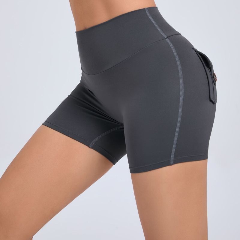 Peach hip workwear tight shorts women's high waist elastic hip button yoga pants quick-drying running fitness pants 8019
