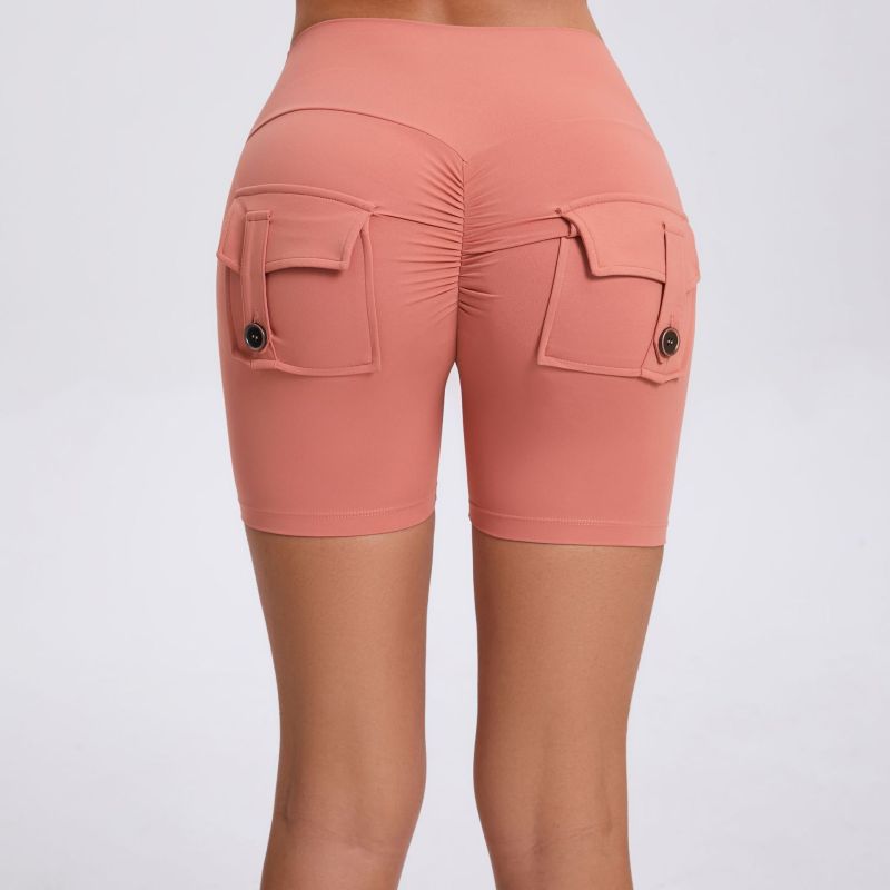Peach hip workwear tight shorts women's high waist elastic hip button yoga pants quick-drying running fitness pants 8019