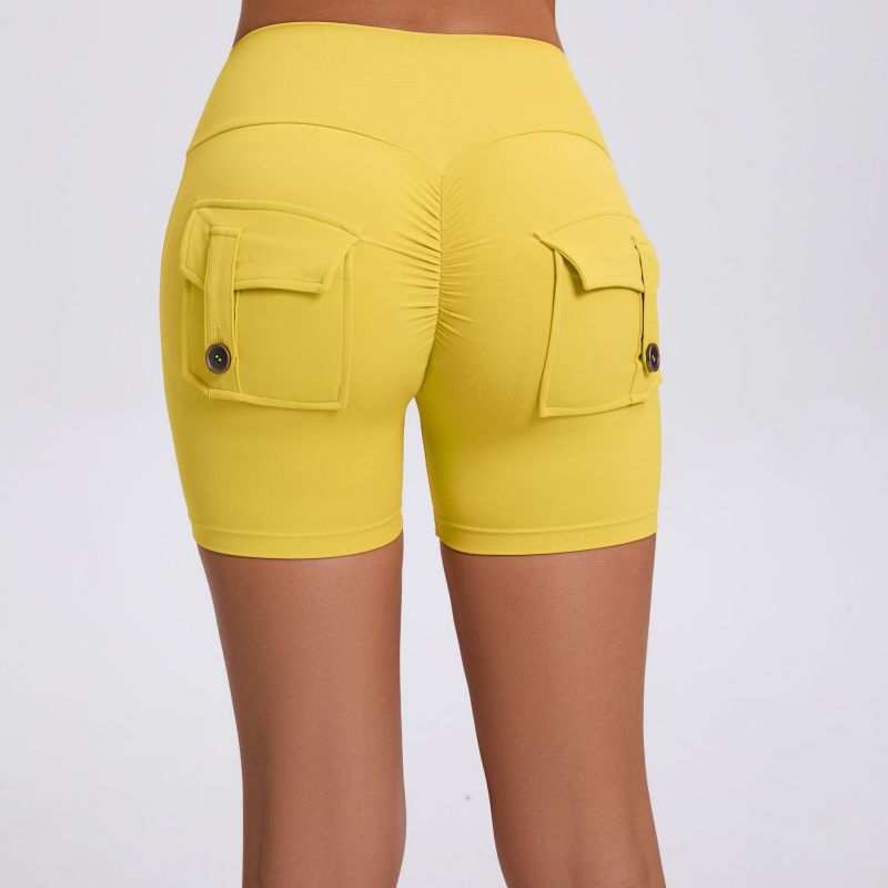 Peach hip workwear tight shorts women's high waist elastic hip button yoga pants quick-drying running fitness pants 8019