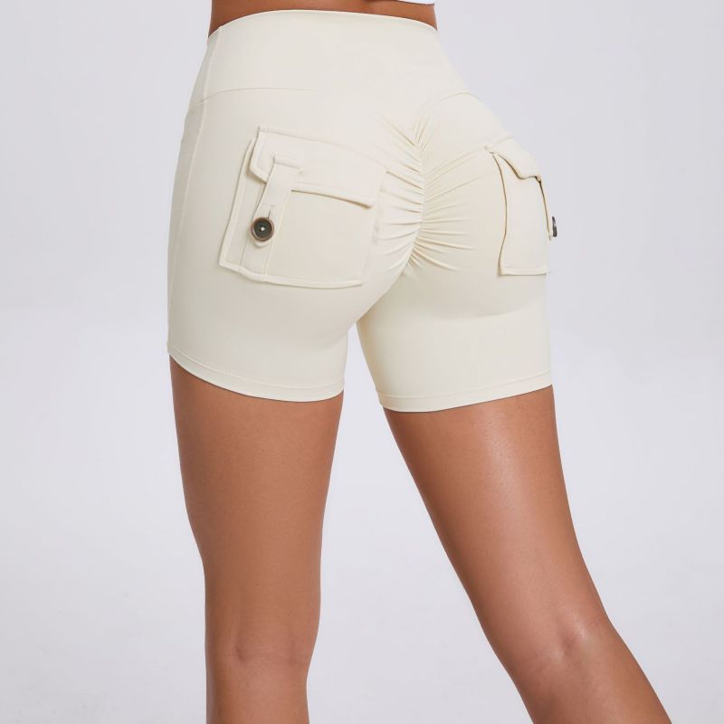 Peach hip workwear tight shorts women's high waist elastic hip button yoga pants quick-drying running fitness pants 8019