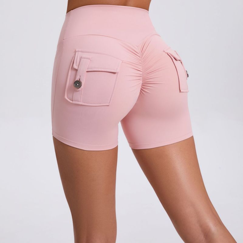 Peach hip workwear tight shorts women's high waist elastic hip button yoga pants quick-drying running fitness pants 8019