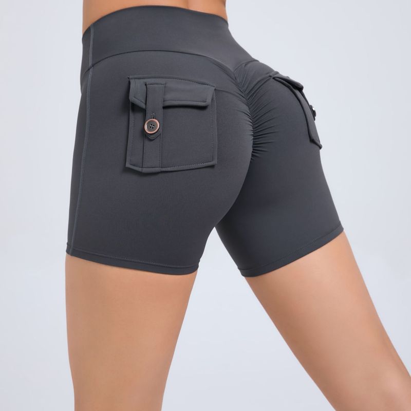 Peach hip workwear tight shorts women's high waist elastic hip button yoga pants quick-drying running fitness pants 8019