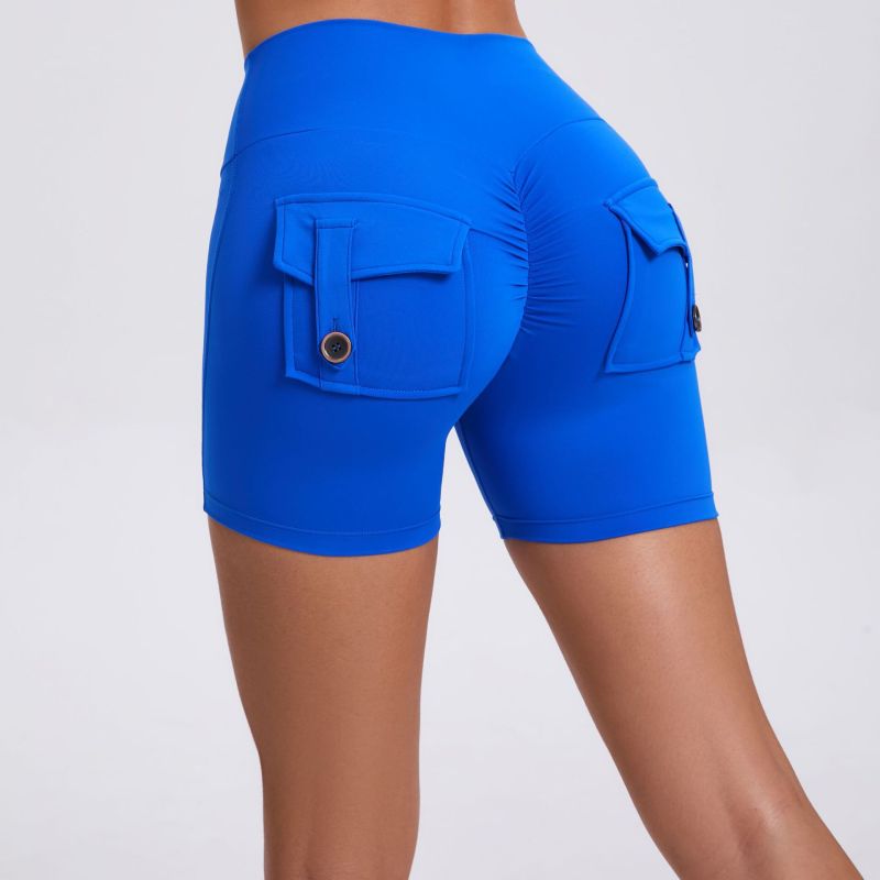 Peach hip workwear tight shorts women's high waist elastic hip button yoga pants quick-drying running fitness pants 8019