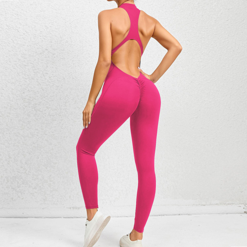 European and American one-piece zipper yoga suit sports jumpsuit hollow back running fitness jumpsuit yoga pants