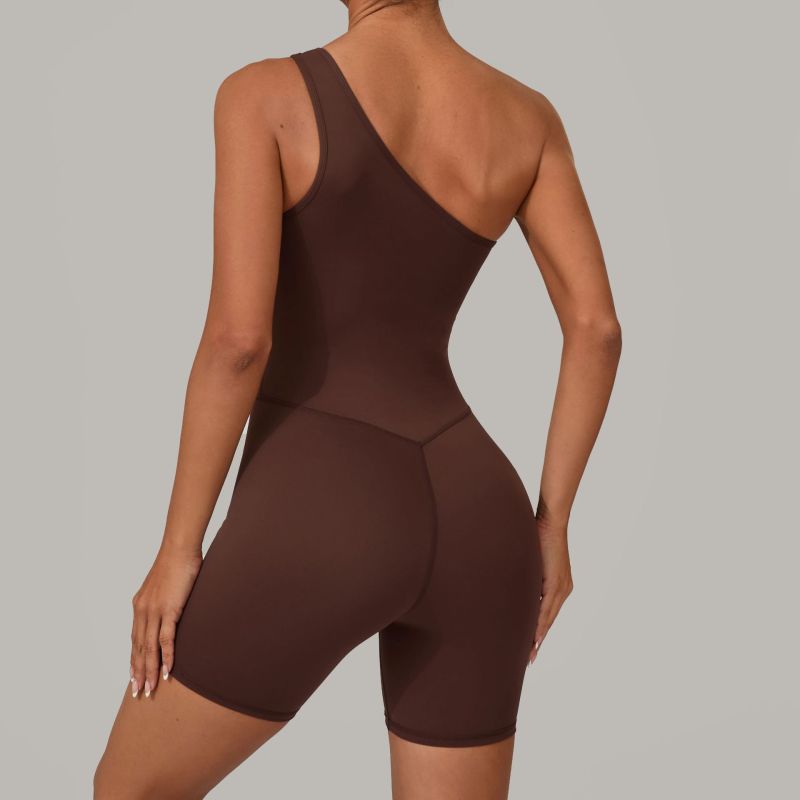 Qiusha summer oblique one-shoulder sports beautiful back yoga jumpsuit nude hip tight fitness suit jumpsuit 1312
