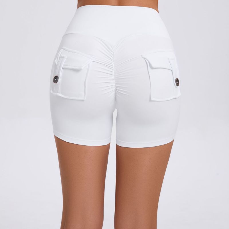 Peach hip workwear tight shorts women's high waist elastic hip button yoga pants quick-drying running fitness pants 8019