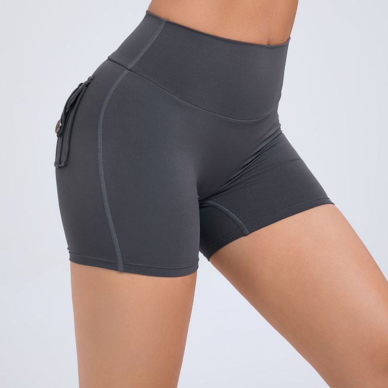 Peach hip workwear tight shorts women's high waist elastic hip button yoga pants quick-drying running fitness pants 8019