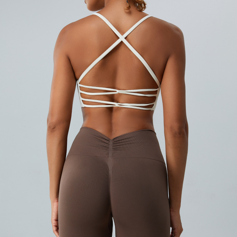Cross-border new seamless sports bra for women with thin straps and cross-beautiful back yoga vest bra sports fitness top